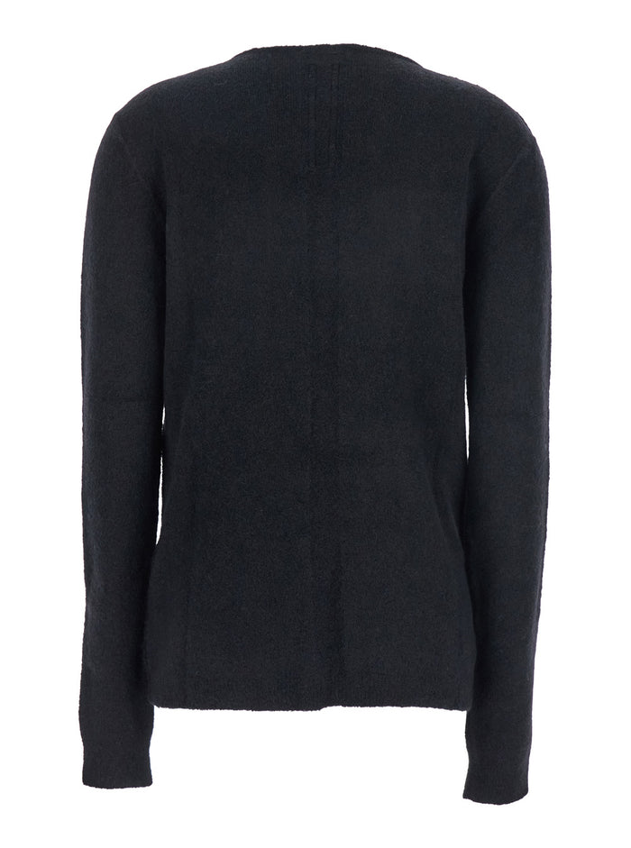Black Sweater with Distressed Effect and Cut-Out Details on the Front in Alpaca Blend Woman Nylon Wool Elastane Jersey