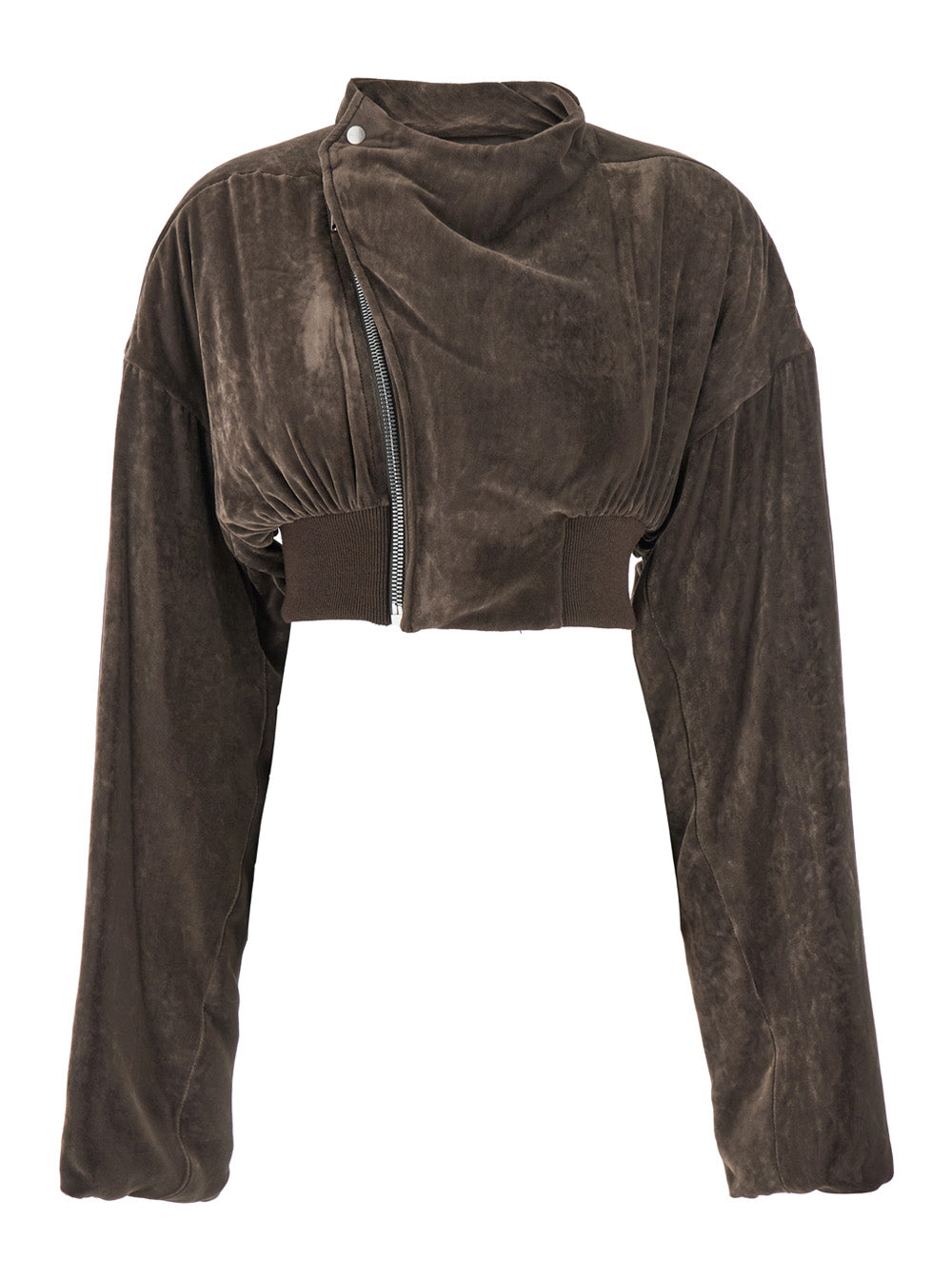 Hollywood Cropped Jacket with Front Zip Closure in Viscose Blend Woman Brown Silk Outerwear