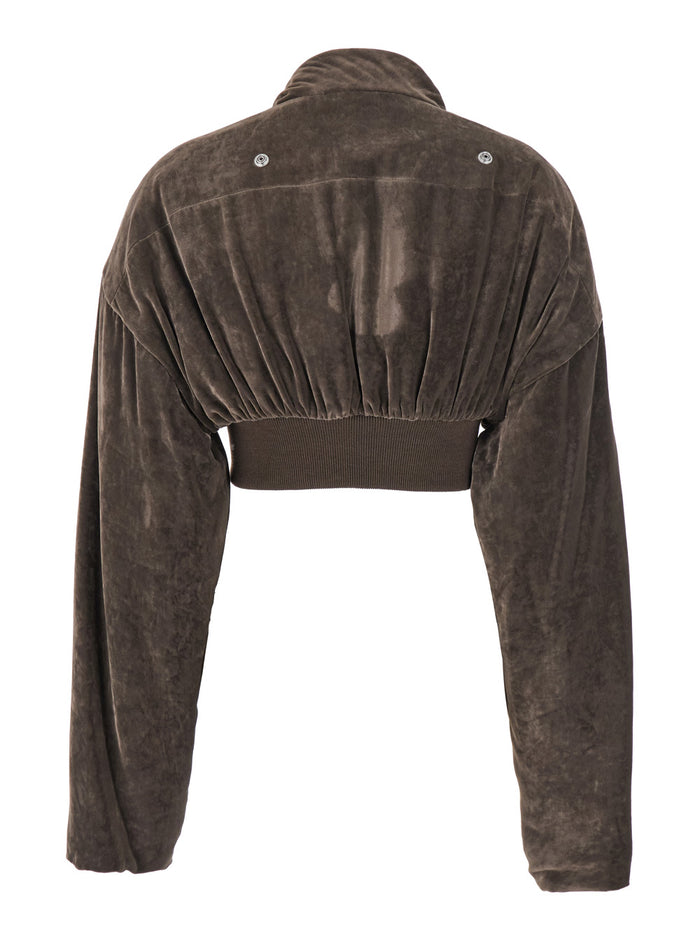 Hollywood Cropped Jacket with Front Zip Closure in Viscose Blend Woman Brown Silk Outerwear