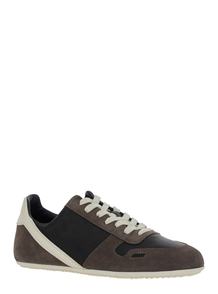 Black Low-Top Sneakers with Suede Inserts in Leather Woman Calf