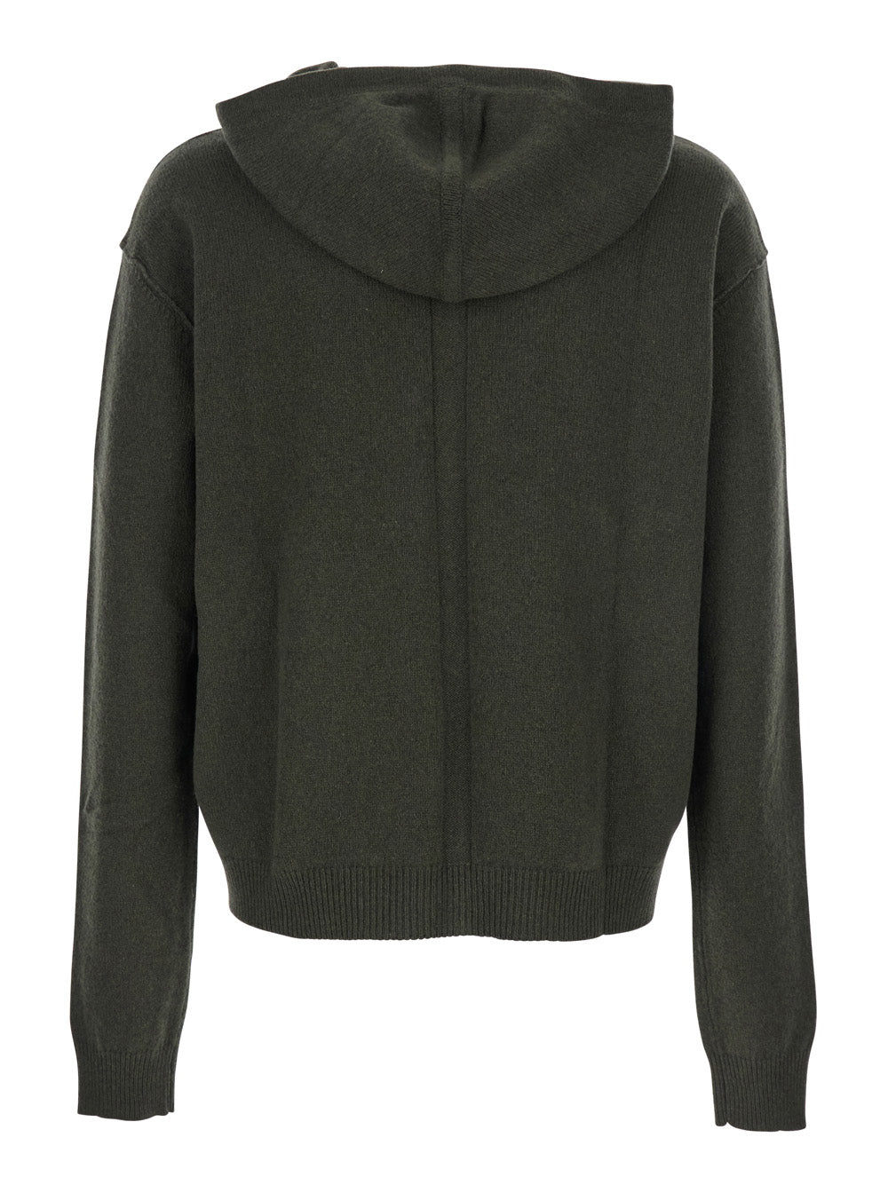 Green Sweatshirt with Contrasting Drawstring Hood in Cashmere and Wool Man Sweatshirts