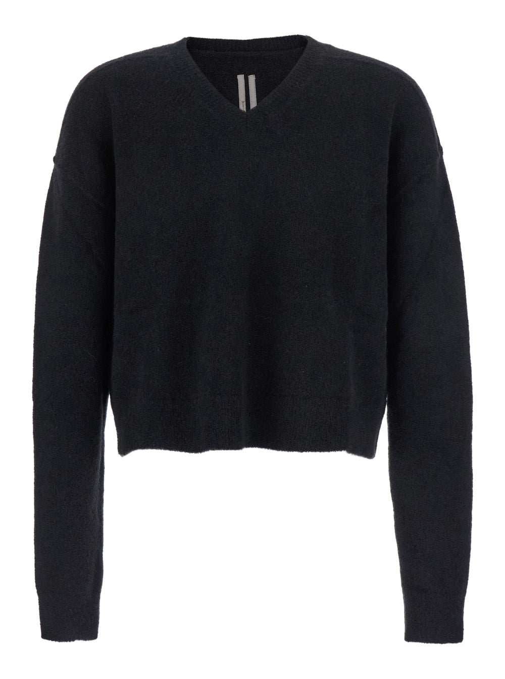 Black Sweater with V Neck and Dropped Shoulders in Wool Blend Man Alpaca Nylon Elastane Jersey