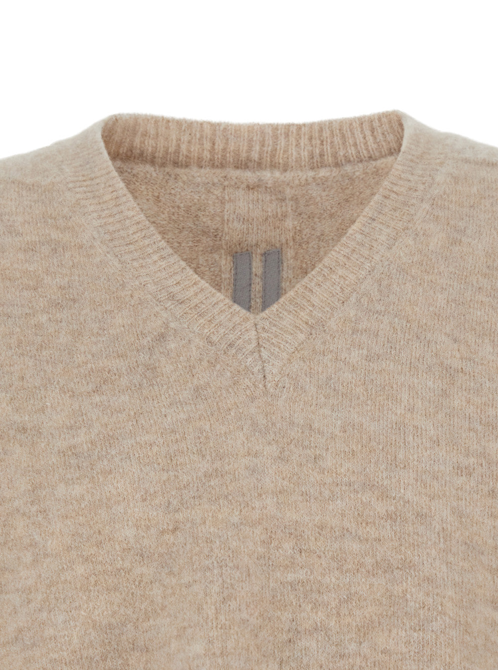 Beige Sweater with V Neck and Dropped Shoulders in Wool Blend Man Alpaca Nylon Elastane Jersey