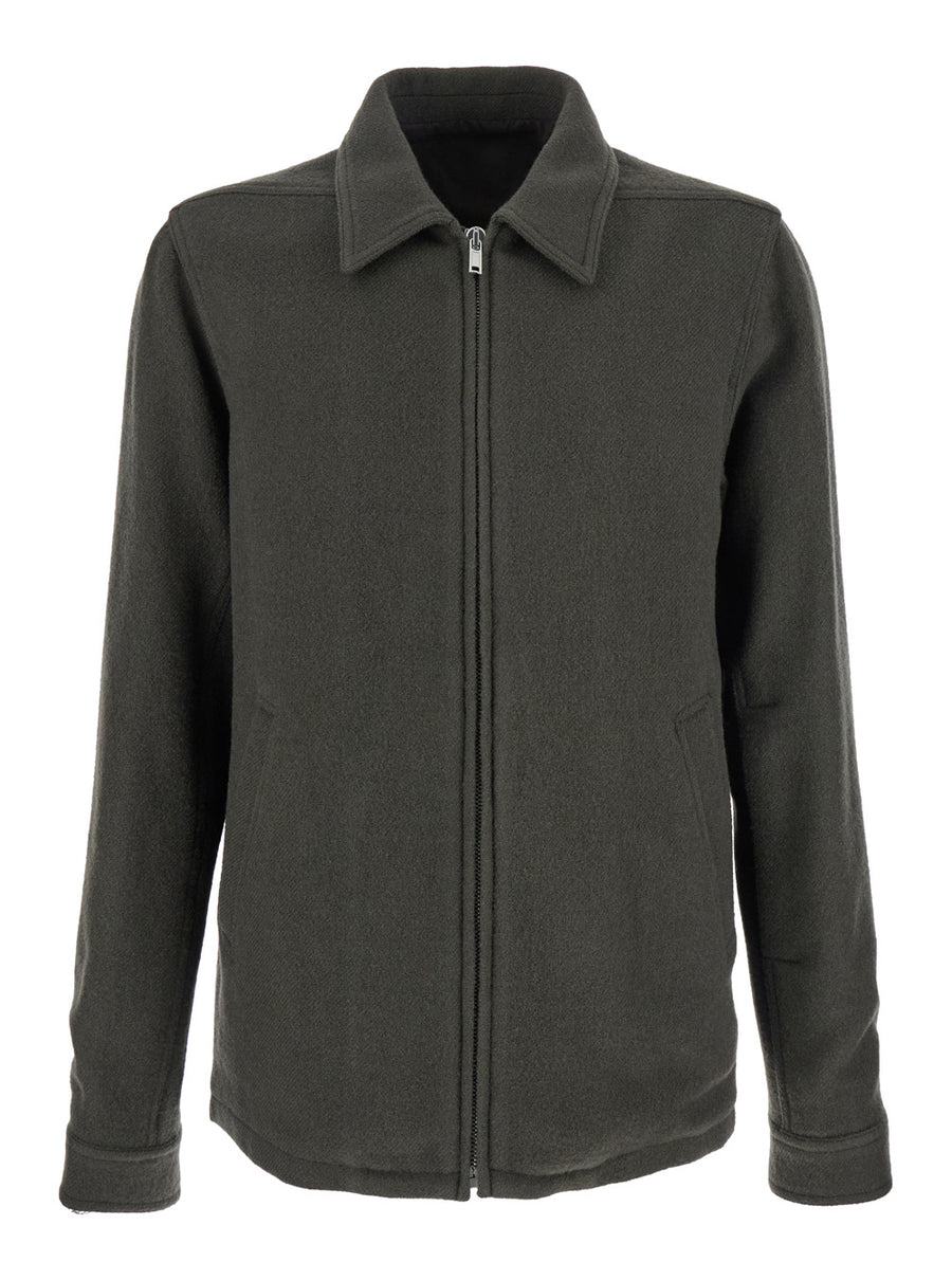 Green Wool Jacket With Classic Collar Coat
