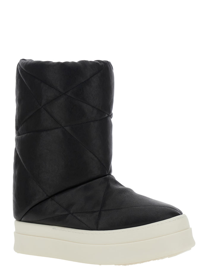 Black Down Filled And Quilted Ankle Boots Leather Man