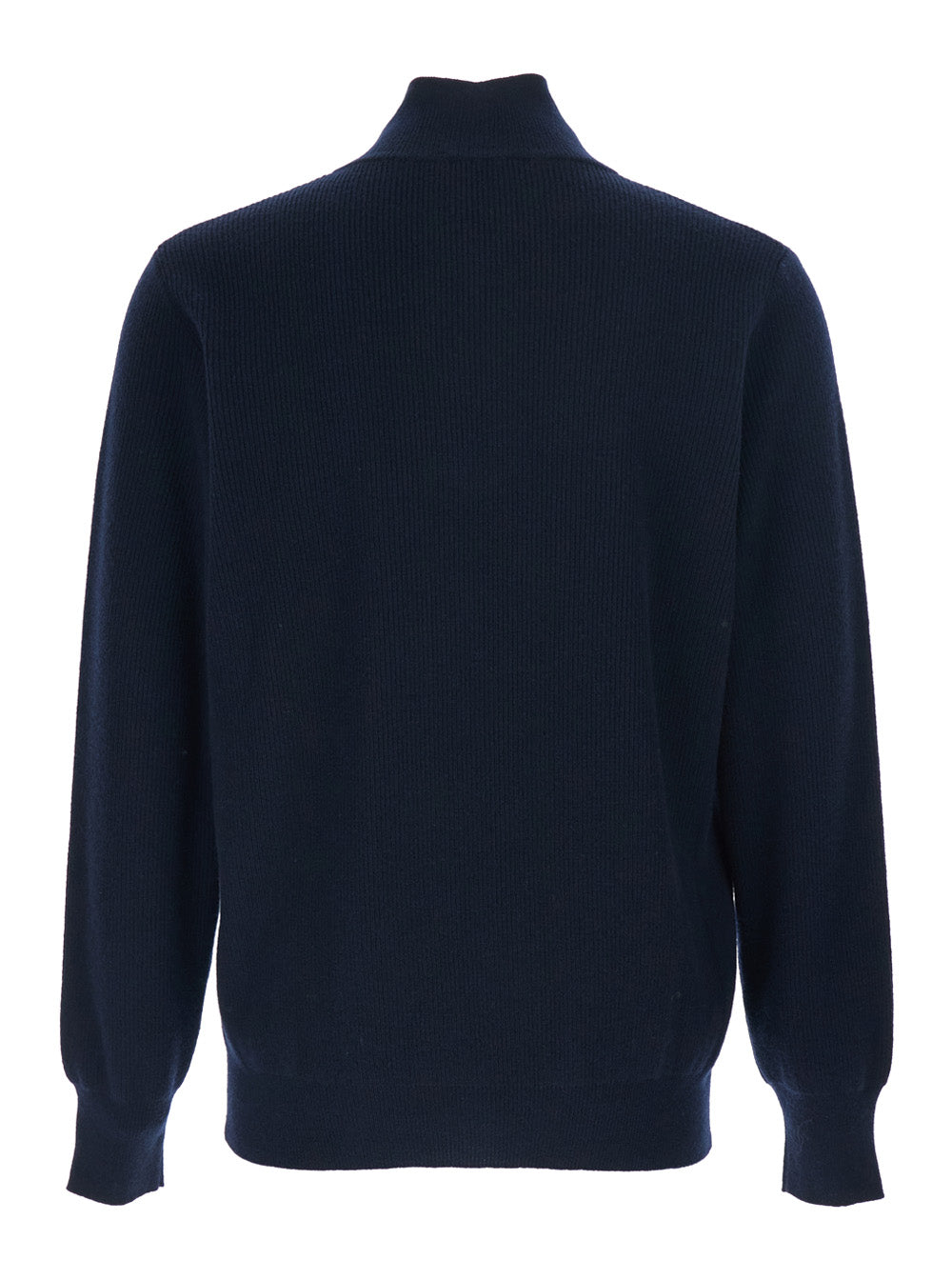 Blue Ribbed Knit Sweater With High Neck And Half Zip Closure Wool Man Blu Jersey