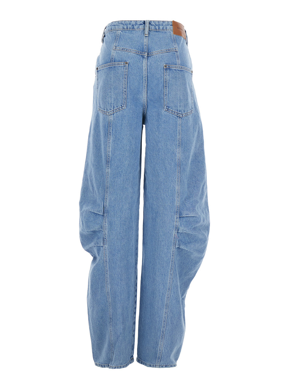 Light Blue Jeans with Central Stitching and Logo Patch on the Back in Denim Woman Cotton