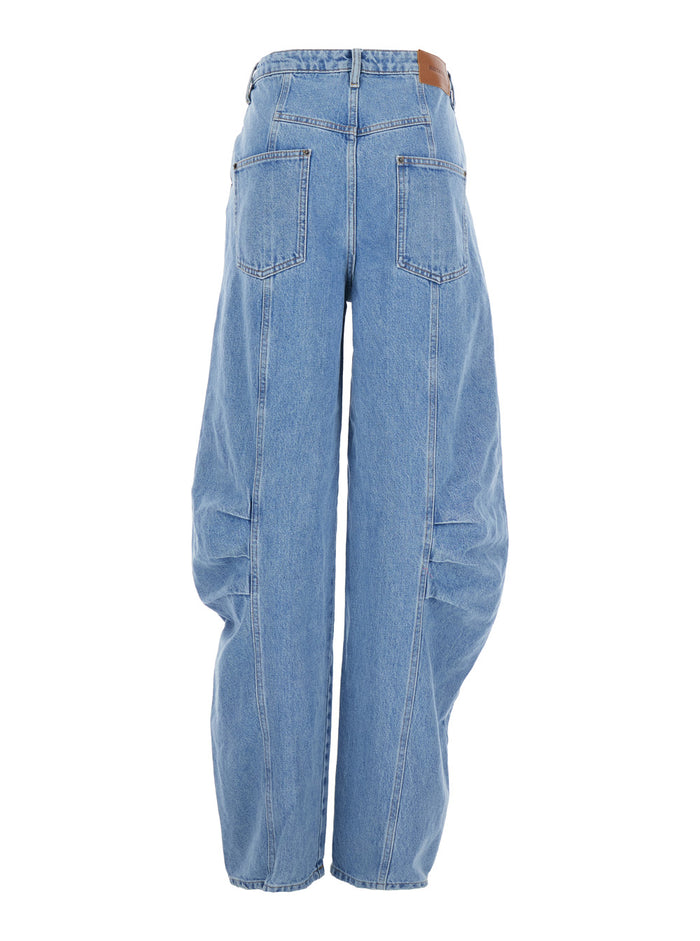 Light Blue Jeans with Central Stitching and Logo Patch on the Back in Denim Woman Cotton