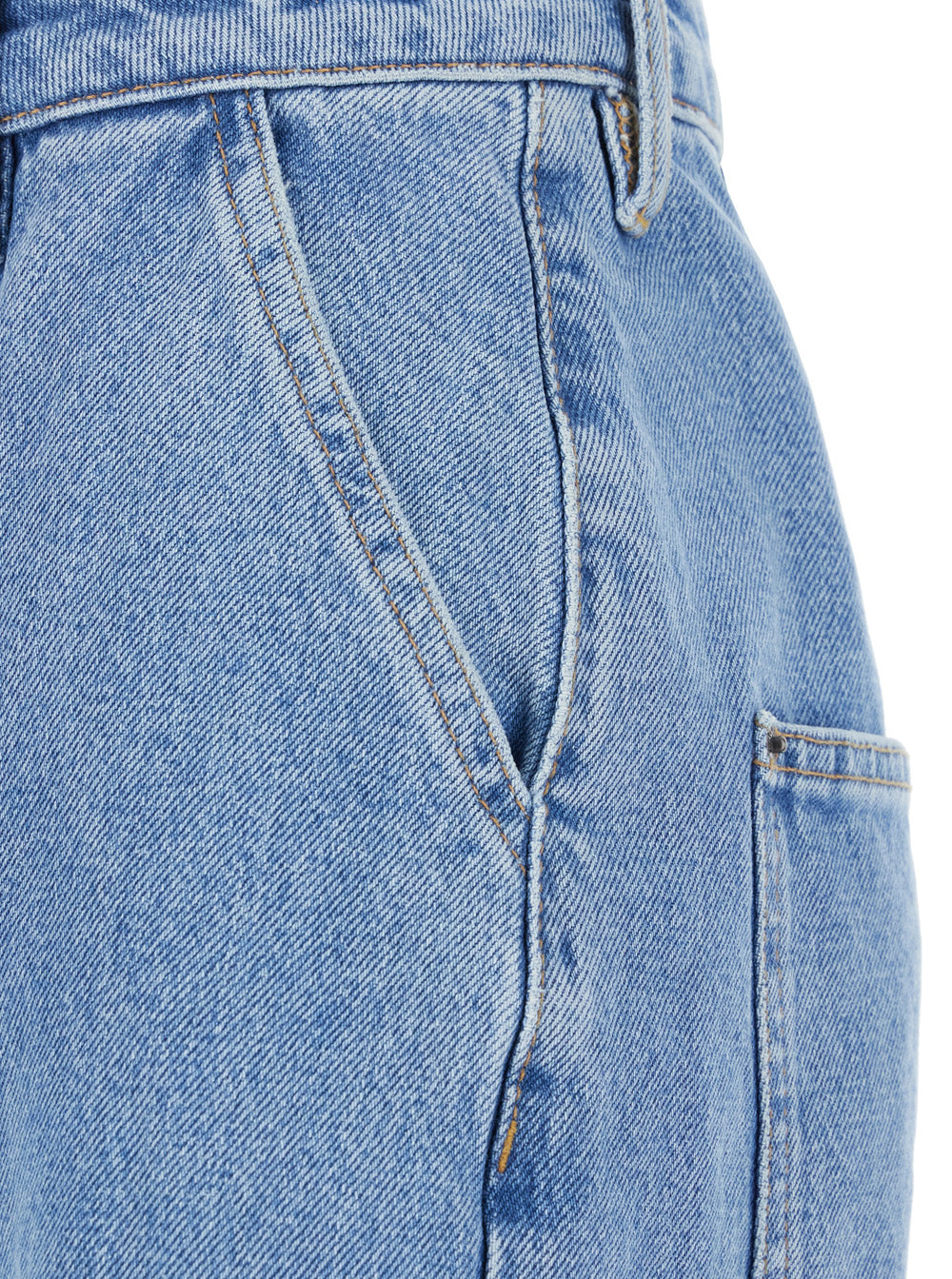 Light Blue Jeans with Central Stitching and Logo Patch on the Back in Denim Woman Cotton
