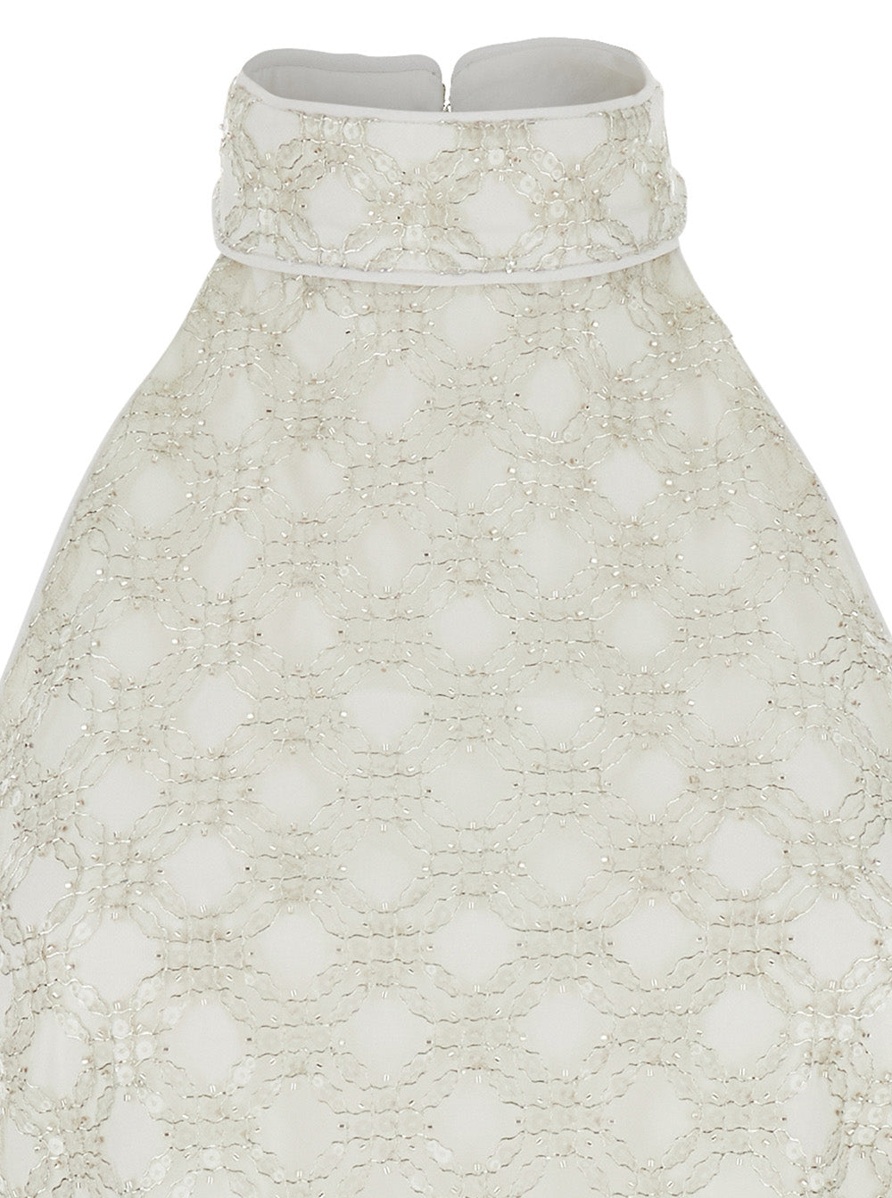 White Sequinned Sleeveless Halterneck Dress Tech Fabric Woman Recycled Polyester