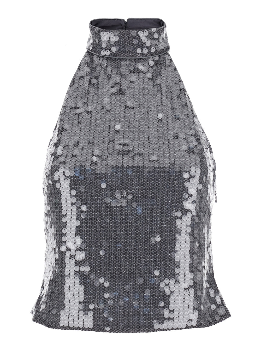 Grey Sleeveless Top With All-Over Sequins In Tech Fabric Woman Tops