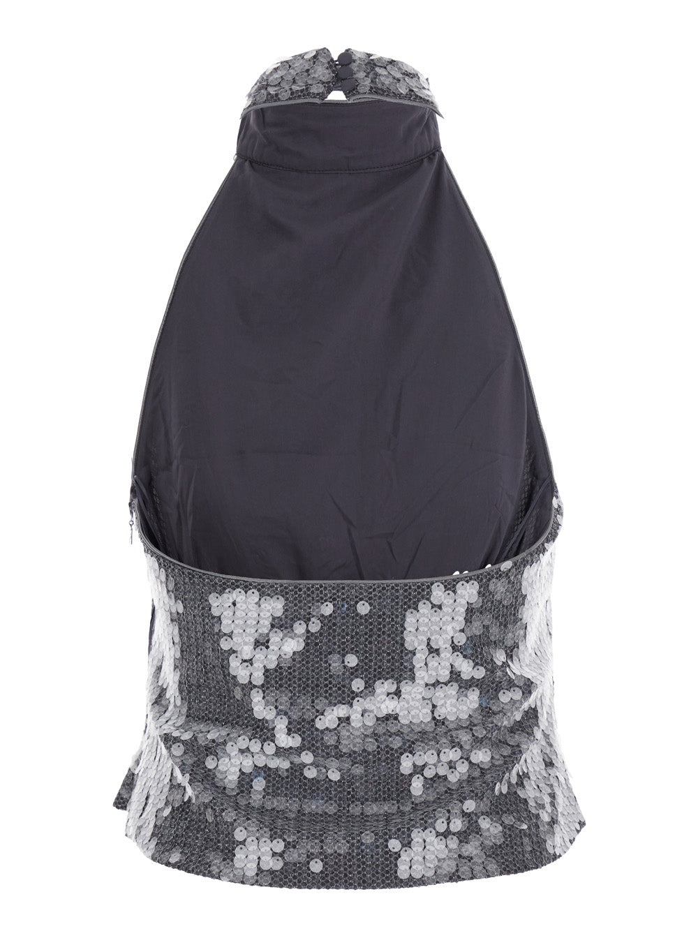 Grey Sleeveless Top With All-Over Sequins In Tech Fabric Woman Tops