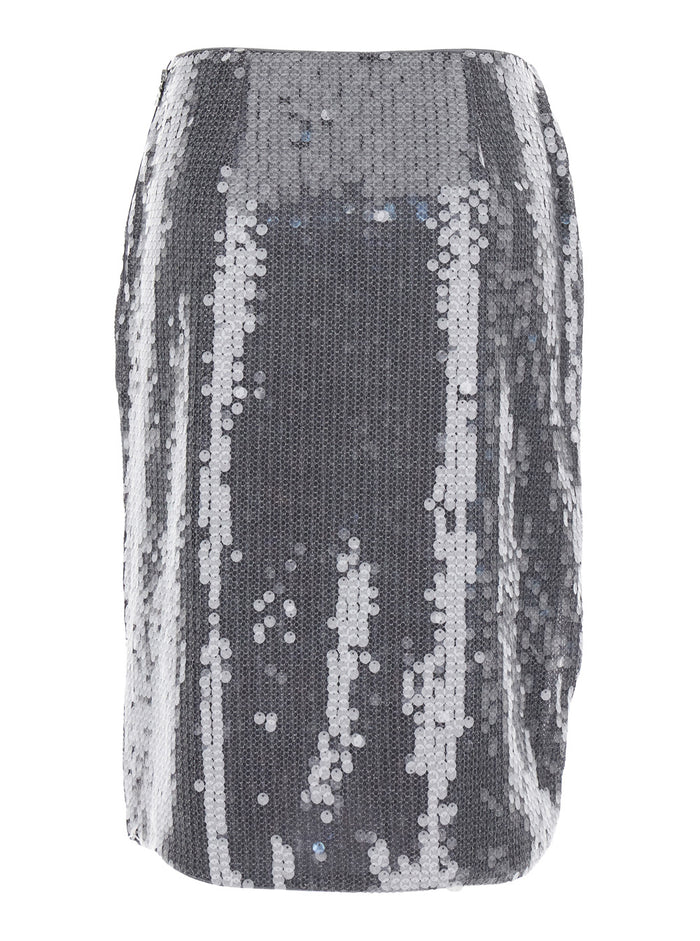 Grey Skirt with All-Over Sequins in Tech Fabric Woman Recycled Polyester