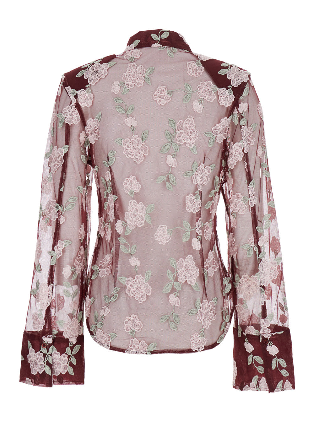 Bordeaux Shirt with All-Over Embroidered Flowers in Fabric Woman Recycled Polyester And Blouses