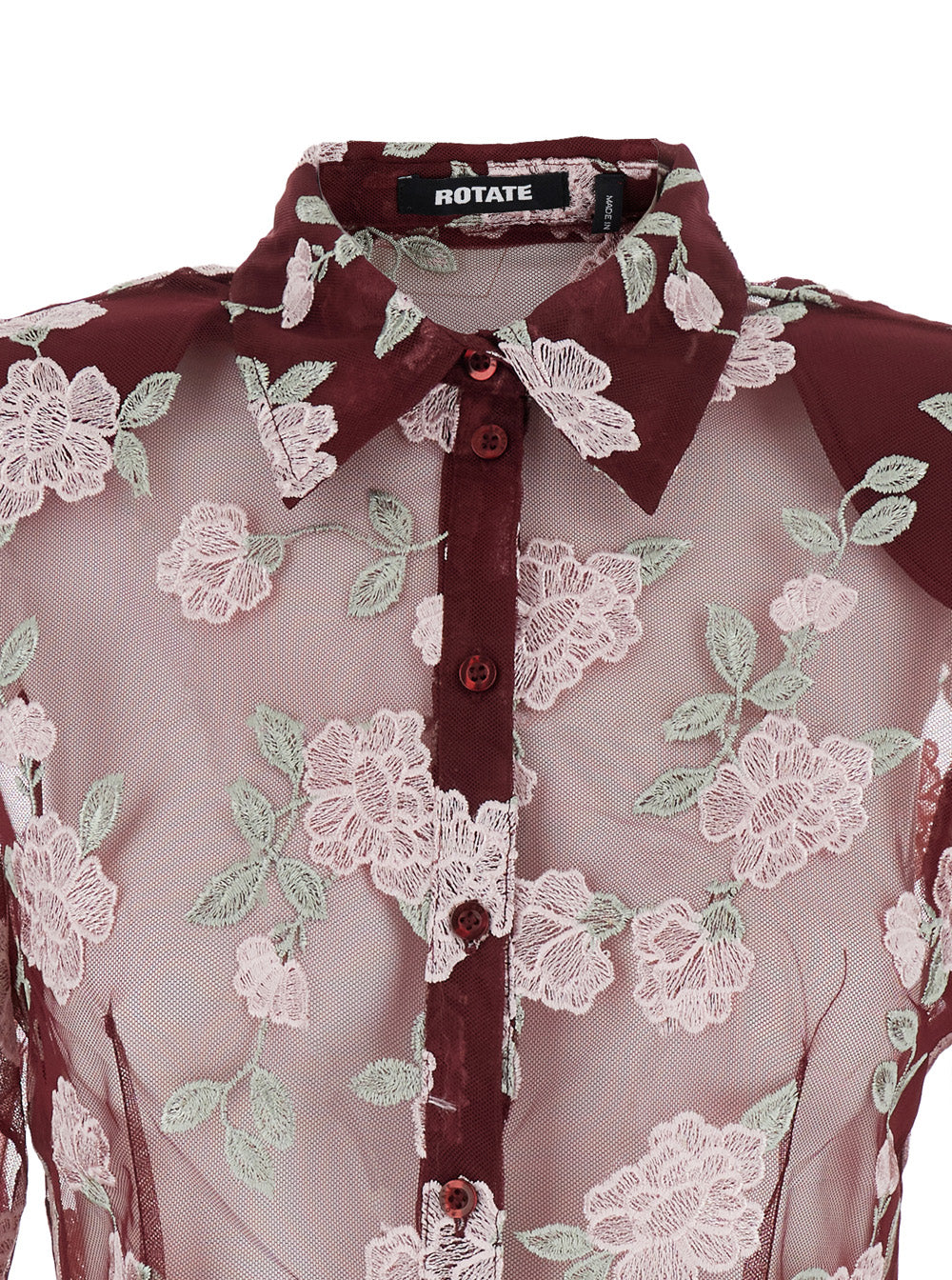 Bordeaux Shirt with All-Over Embroidered Flowers in Fabric Woman Recycled Polyester And Blouses