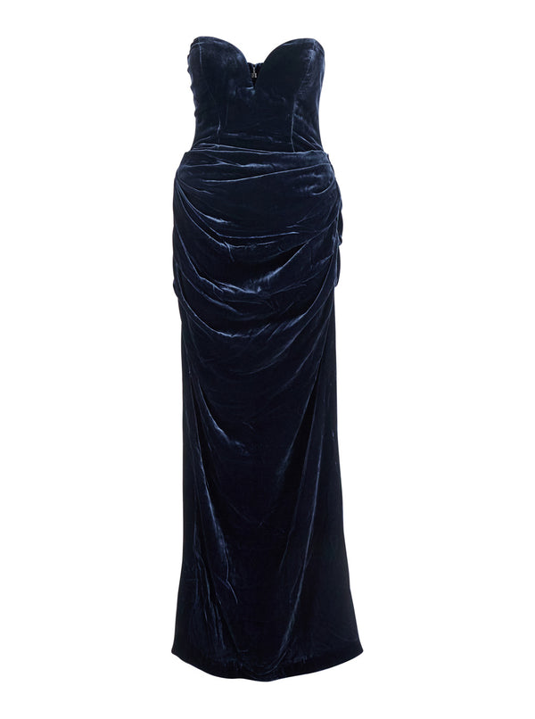 Blue Off-Shoulder Dress With Sweetheart Neckline Viscose