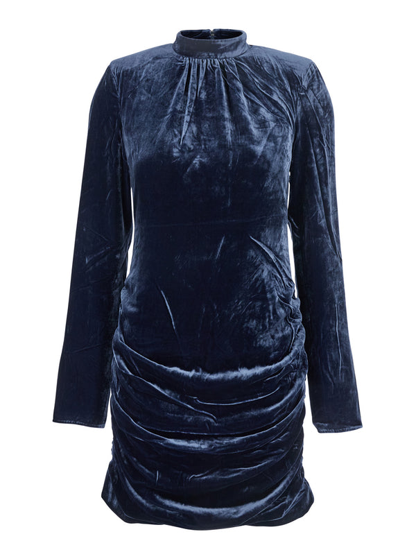 Blue Mini Dress With High Neck Viscose