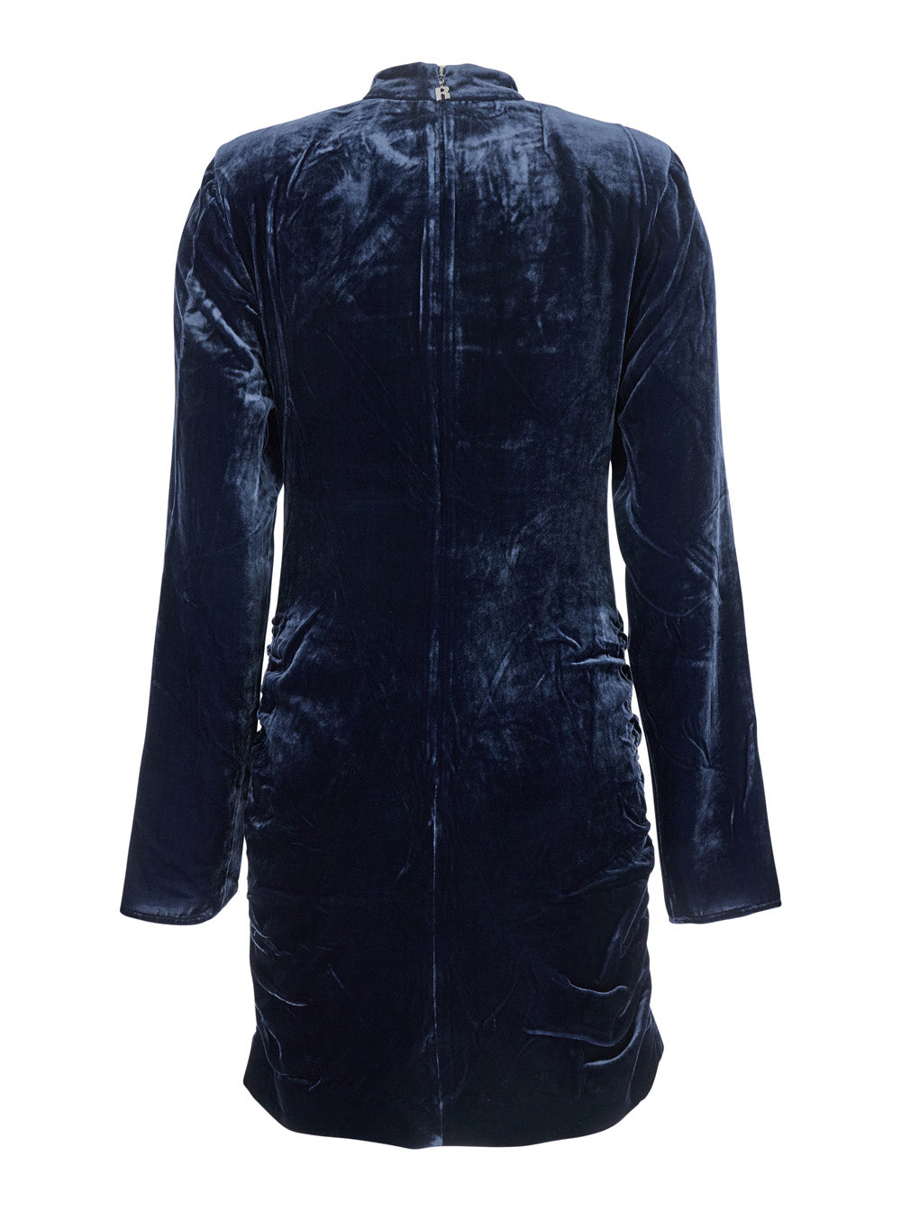 Blue Mini Dress with High Neck and Rear Zip Closure in Velvet Woman Blu Viscose Silk