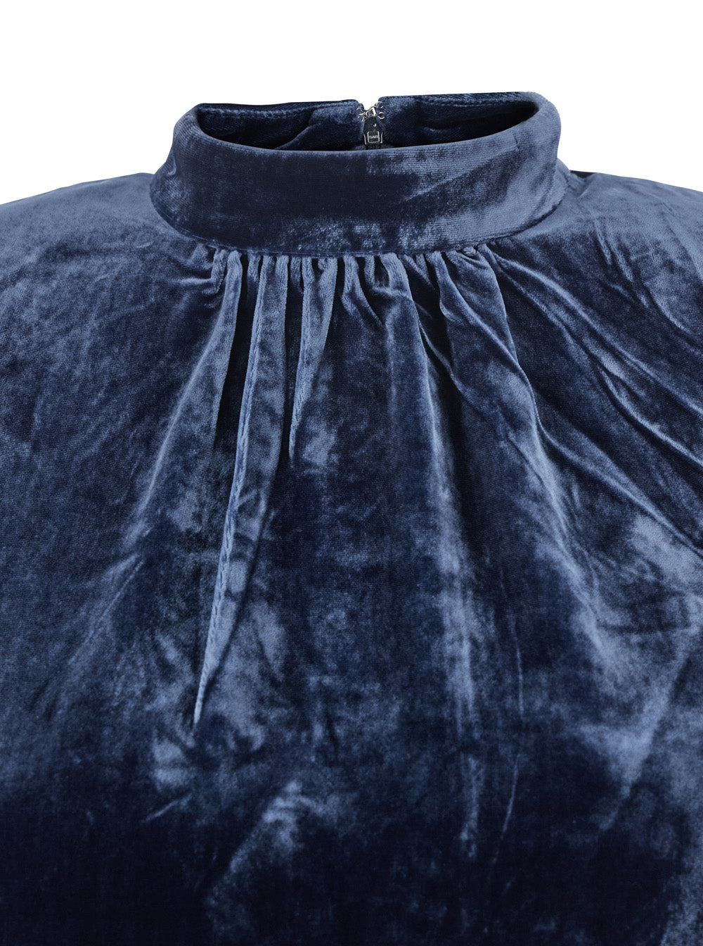 Blue Mini Dress with High Neck and Rear Zip Closure in Velvet Woman Blu Viscose Silk
