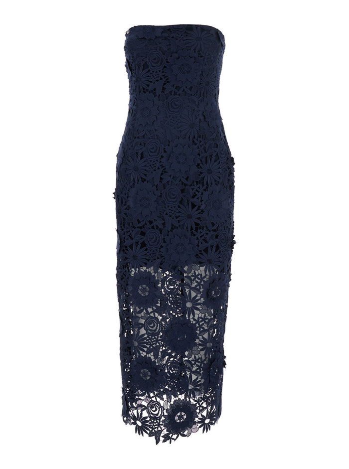 Blue Dress with Semi Transparent Design and Floral Decorations in Fabric Woman Blu Recycled Polyester