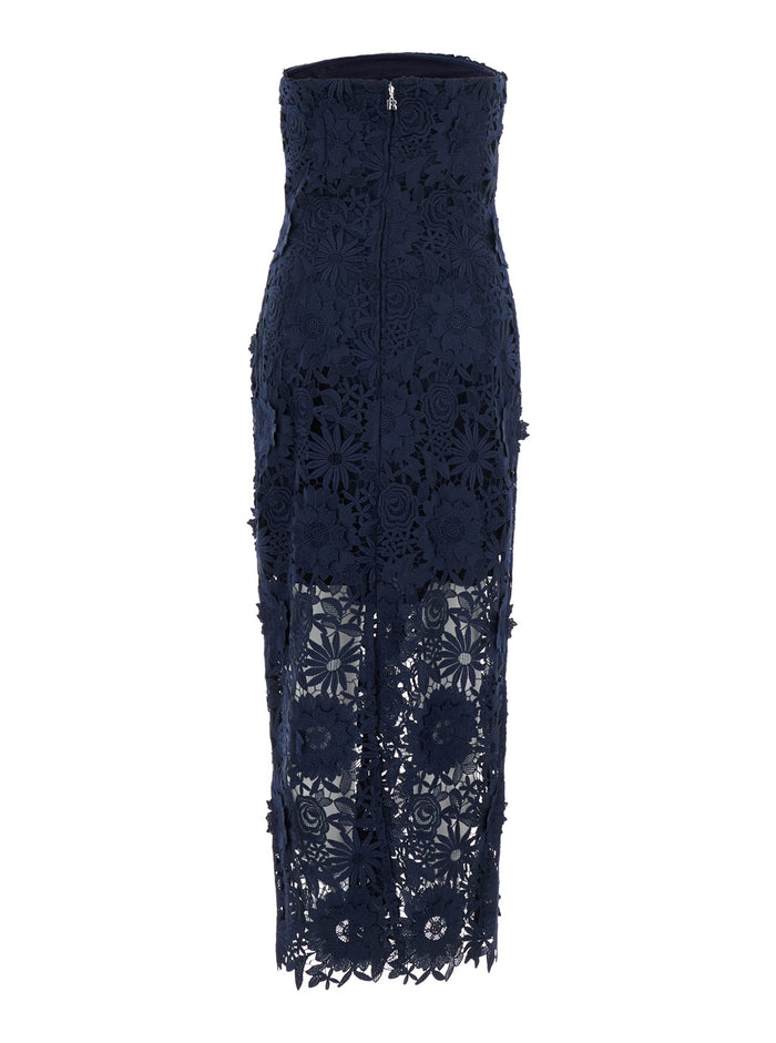 Blue Dress with Semi Transparent Design and Floral Decorations in Fabric Woman Blu Recycled Polyester
