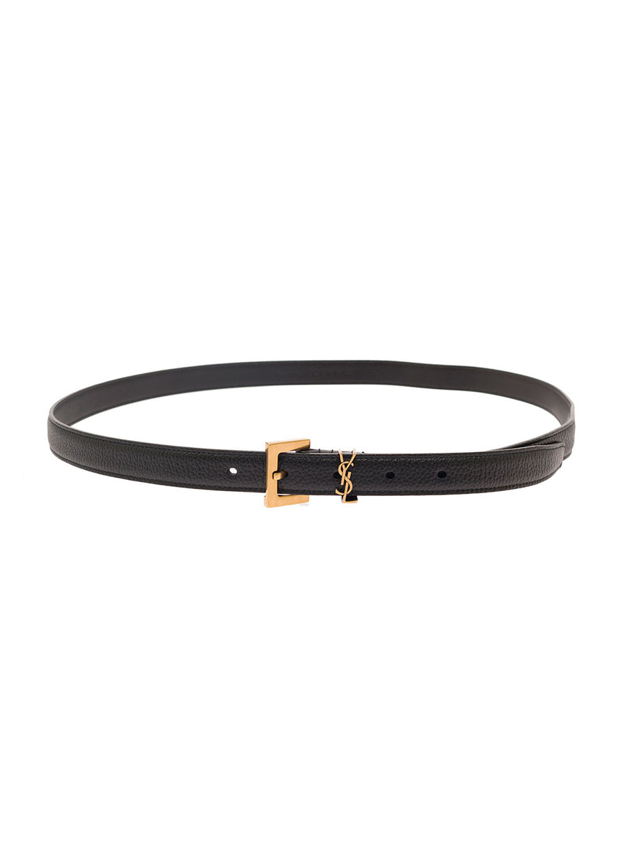 Black Leather Belt With Cassandre Detail Calf