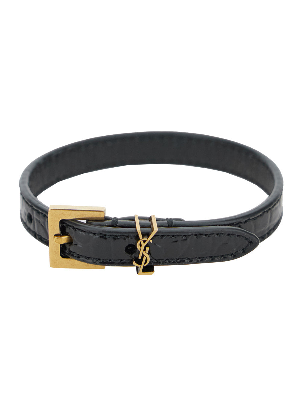 Cassandre Black Belt Bracelet in Croco Printed Leather Woman Calf