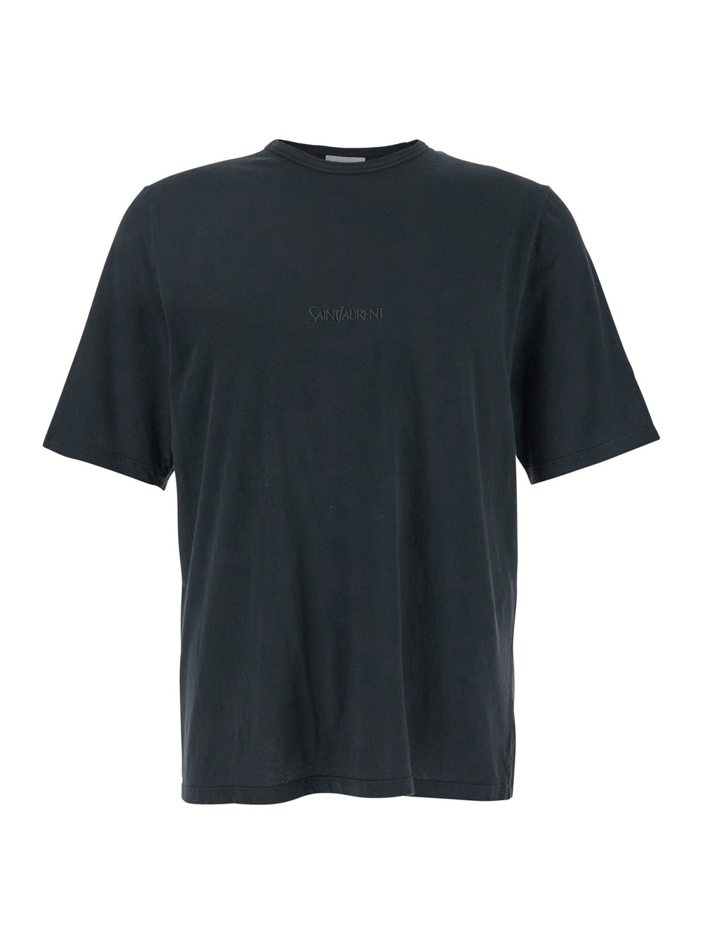 Dark Grey T-Shirt with Logo Lettering on the Front Tone-on-Tone in Cotton Man Tshirts And Polo Shirts