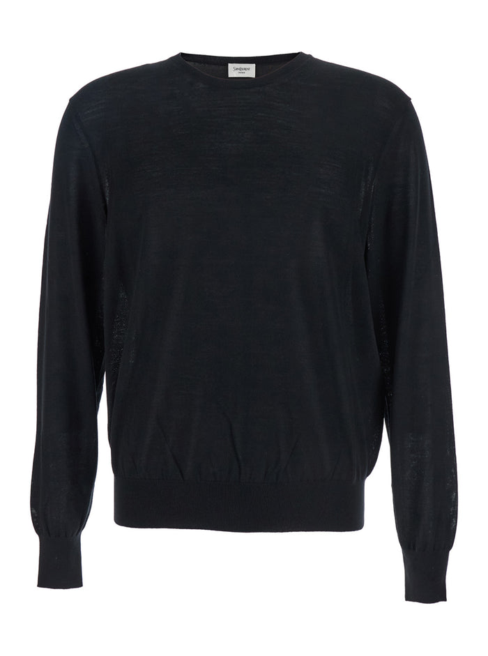 Black Crewneck Sweater with Cassandre in Cashmere Man Jersey