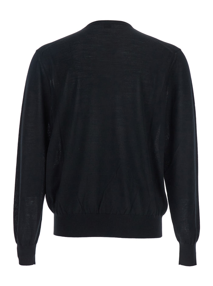 Black Crewneck Sweater with Cassandre in Cashmere Man Jersey
