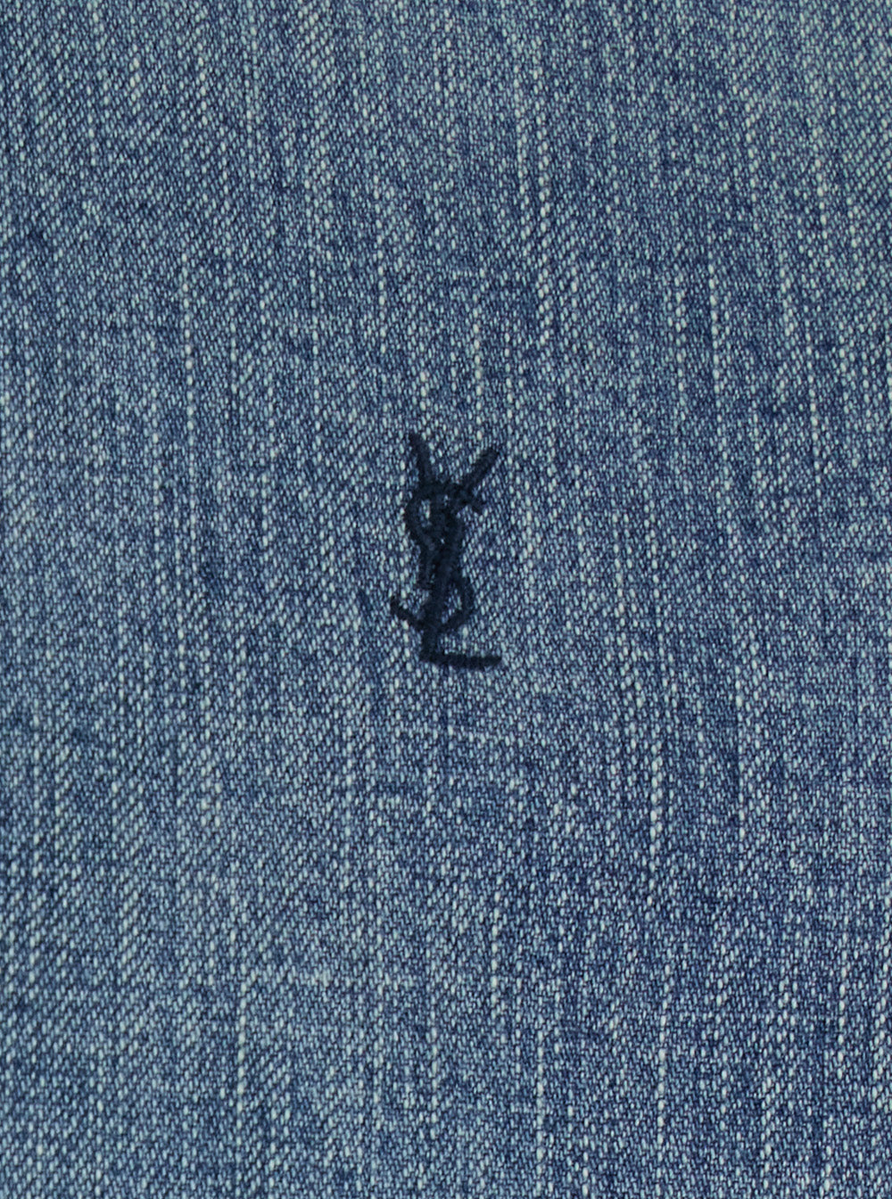 Blue Shirt With Classic Collar And Cassandre Embroidery On The Front Denim Man Blu Textile Blouses