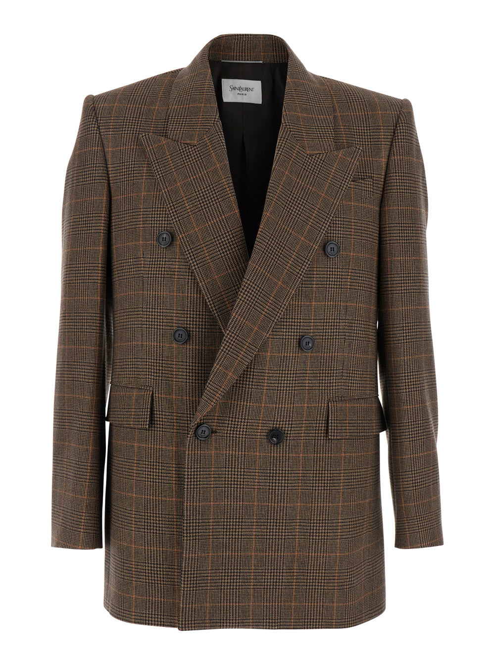 Brown Double-Breasted Jacket With Peak Revers And Stripe Motif Wool Man Blazers