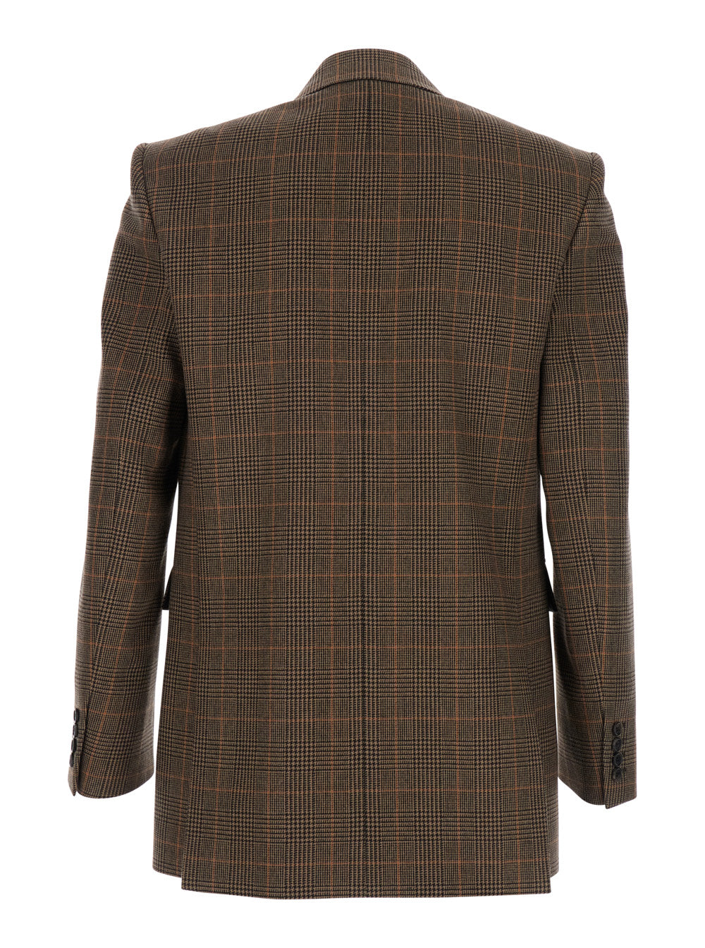 Brown Double-Breasted Jacket With Peak Revers And Stripe Motif Wool Man Blazers