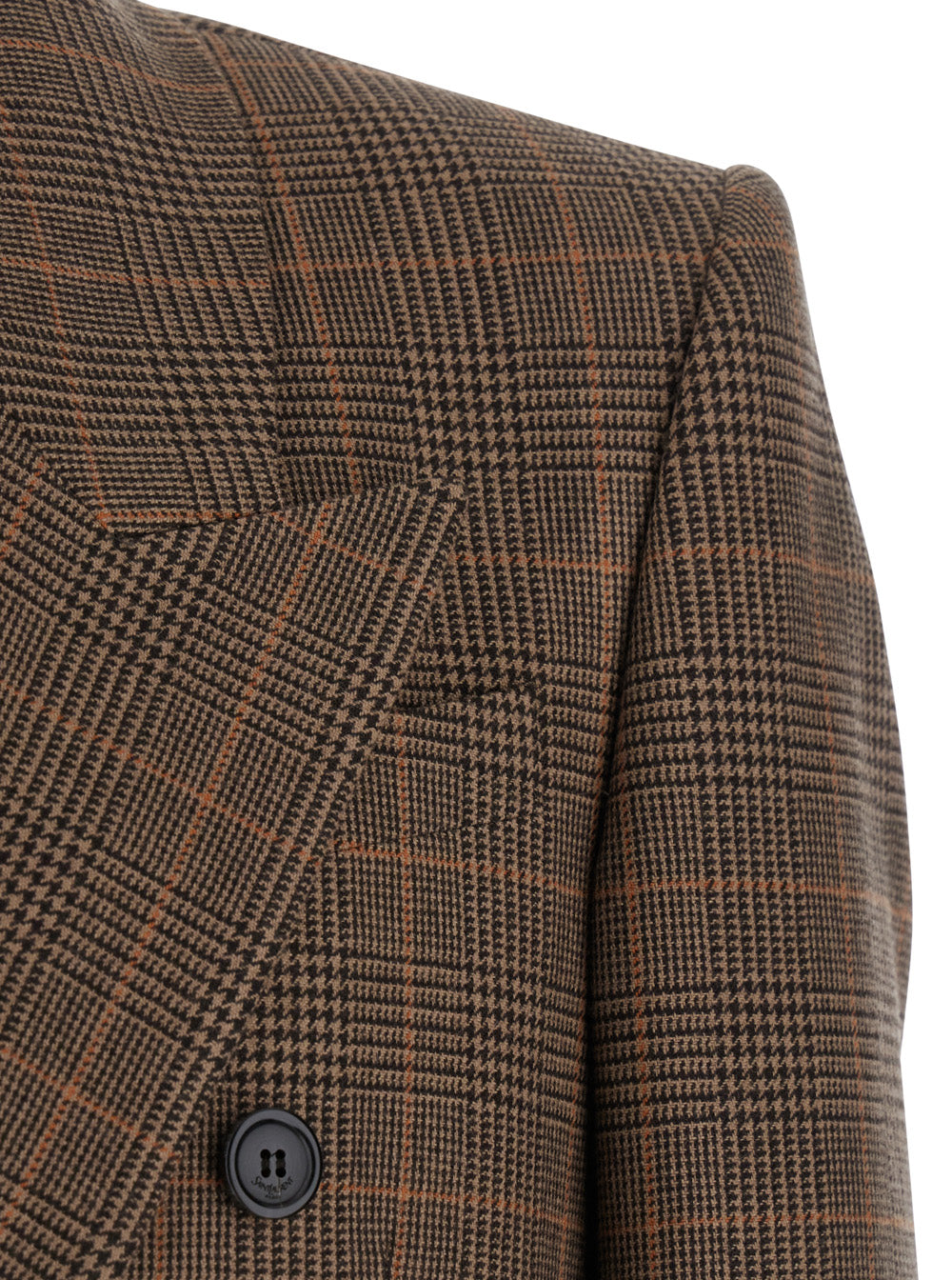 Brown Double-Breasted Jacket With Peak Revers And Stripe Motif Wool Man Blazers