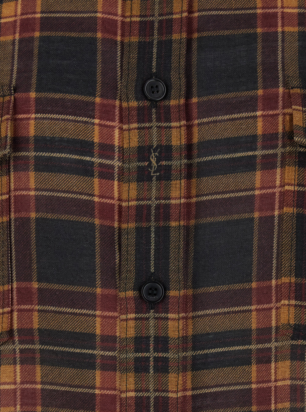 Brown Shirt with Pointed Collar and All-Over Tartan Motif in Wool Man Cotton Blouses