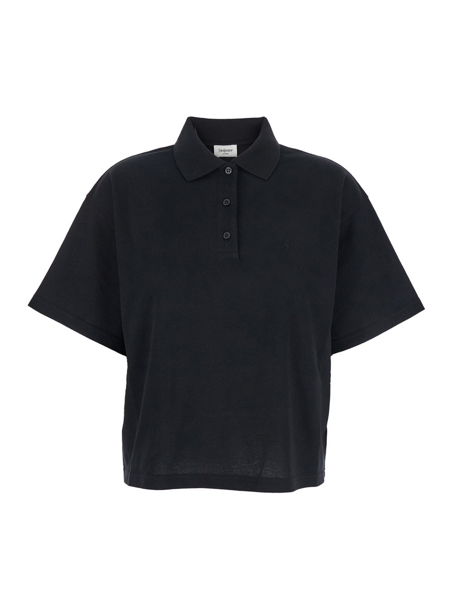 Oversize Polo Shirt With Classic Collar Black Cotton T-shirts & Jerseys