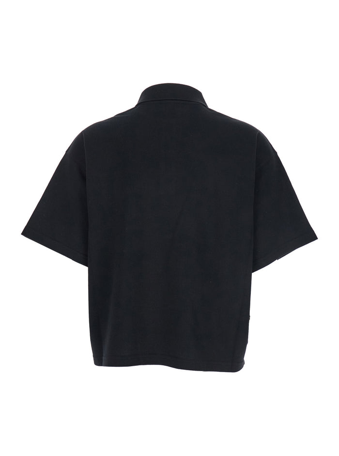 Black Oversize Polo Shirt with Classic Collar and Tonal Logo Embroidery on the Front in Cotton Piquet Woman Tshirts