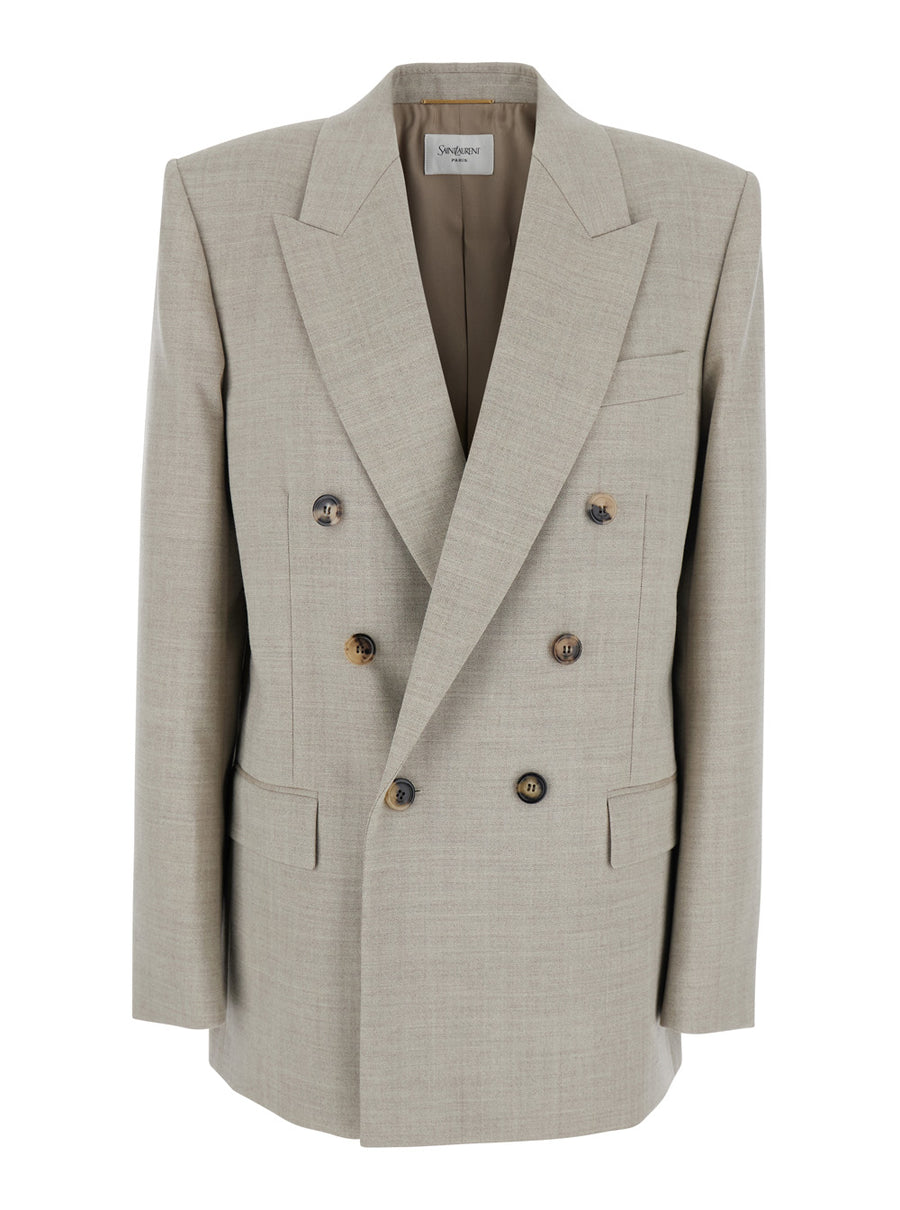 Grey Double-Breasted Wool Jacket Blazers