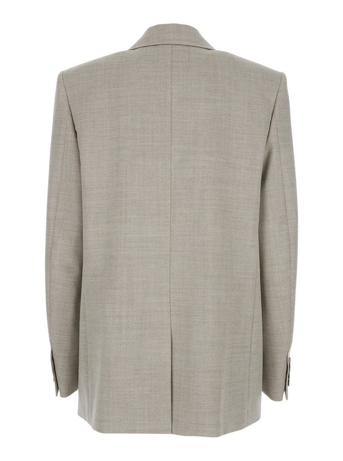 Grey Double-Breasted Jacket with Peak Revers in Wool Woman Blazers