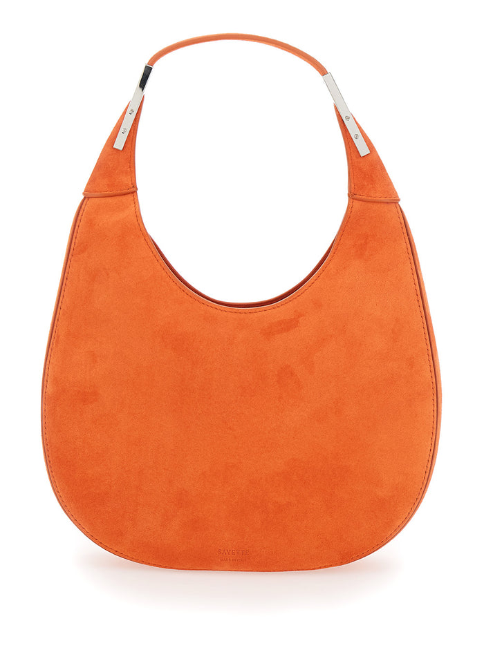 Florence Small Orange Shoulder Bag With Open Top Suede Woman