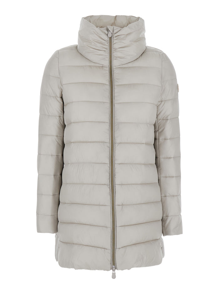 Lydia Beige Down Jacket With High Neck And Logo Patch On The Sleeve Tech Fabric Woman