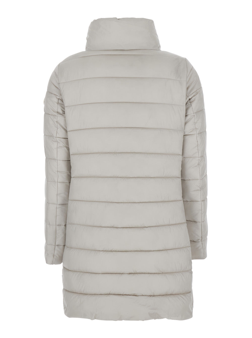 Lydia Beige Down Jacket With High Neck And Logo Patch On The Sleeve Tech Fabric Woman