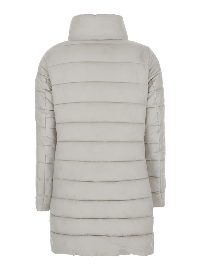 Lydia Beige Down Jacket With High Neck And Logo Patch On The Sleeve Tech Fabric Woman