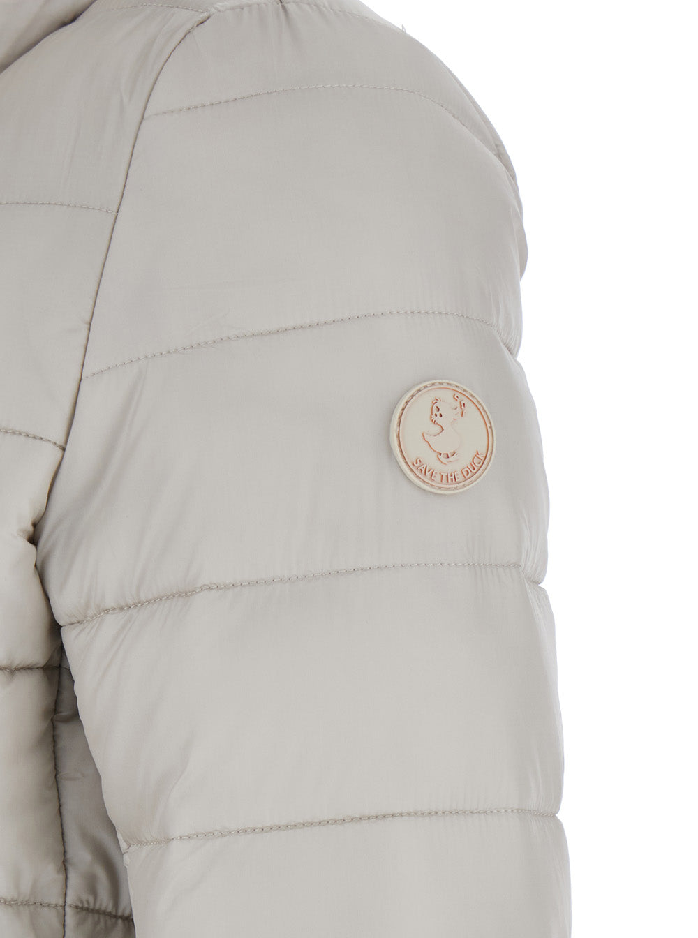 Lydia Beige Down Jacket With High Neck And Logo Patch On The Sleeve Tech Fabric Woman