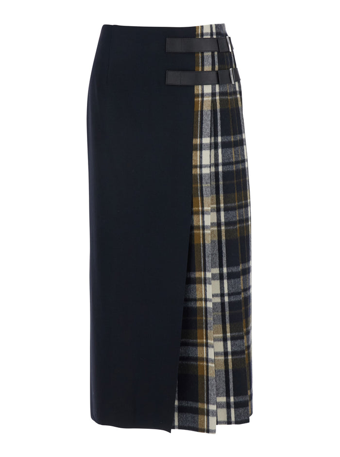 Ginny Black Skirt With Layered Design And Check Motif Wool Woman Virgin