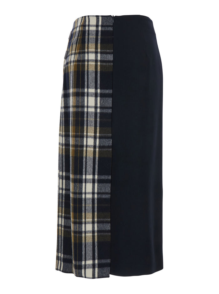 Ginny Black Skirt With Layered Design And Check Motif Wool Woman Virgin