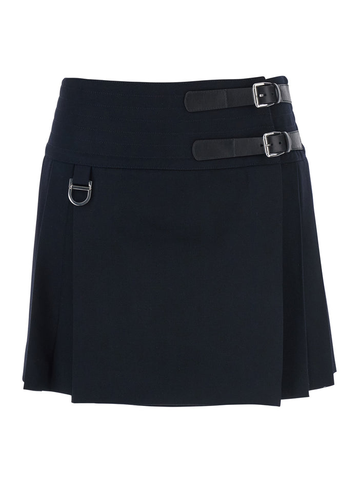 Sam Blue Skirt With Side Buckle Wool Woman Blu Virgin