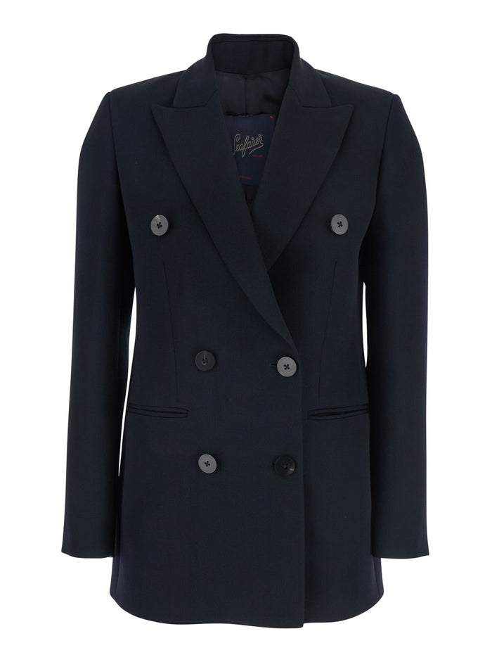 Betty Blue Double-Breasted Jacket With Peak Lapel Wool Woman Blu Virgin Blazers