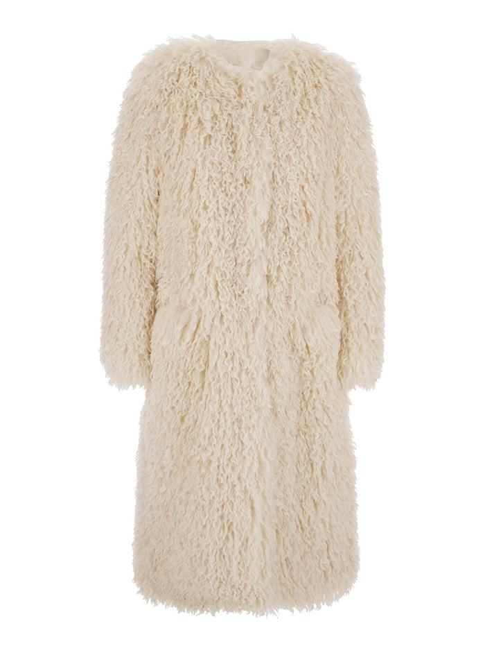 Cleo Beige Coat With Open Front Faux Fur Woman Polyester