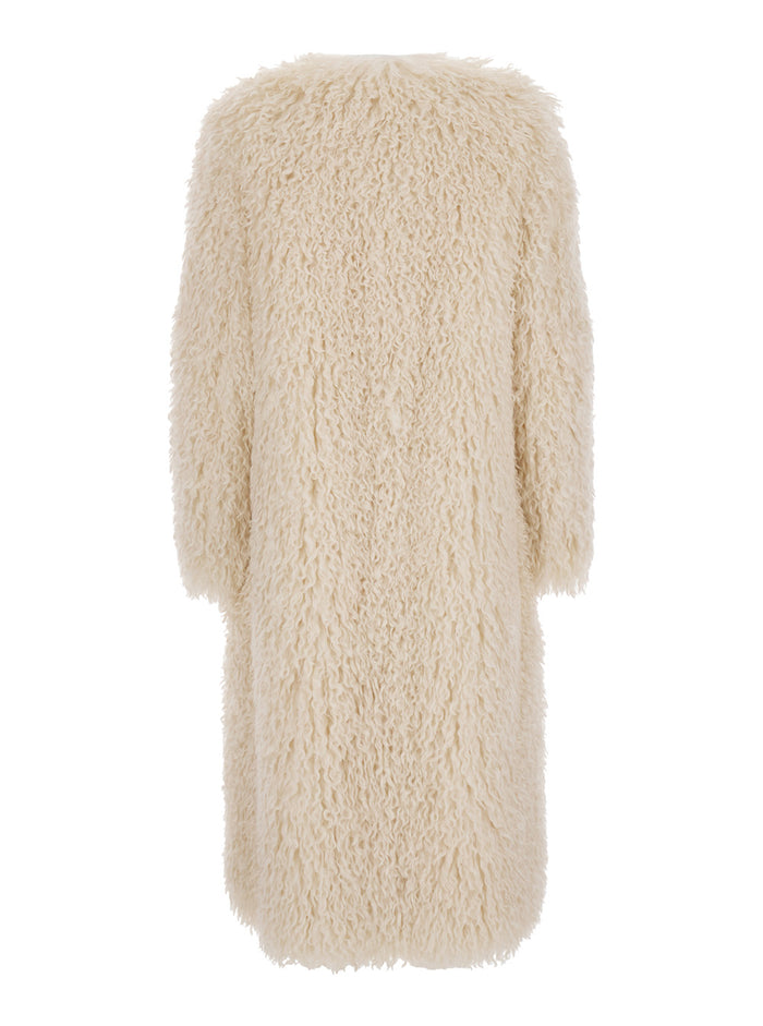 Cleo Beige Coat With Open Front Faux Fur Woman Polyester